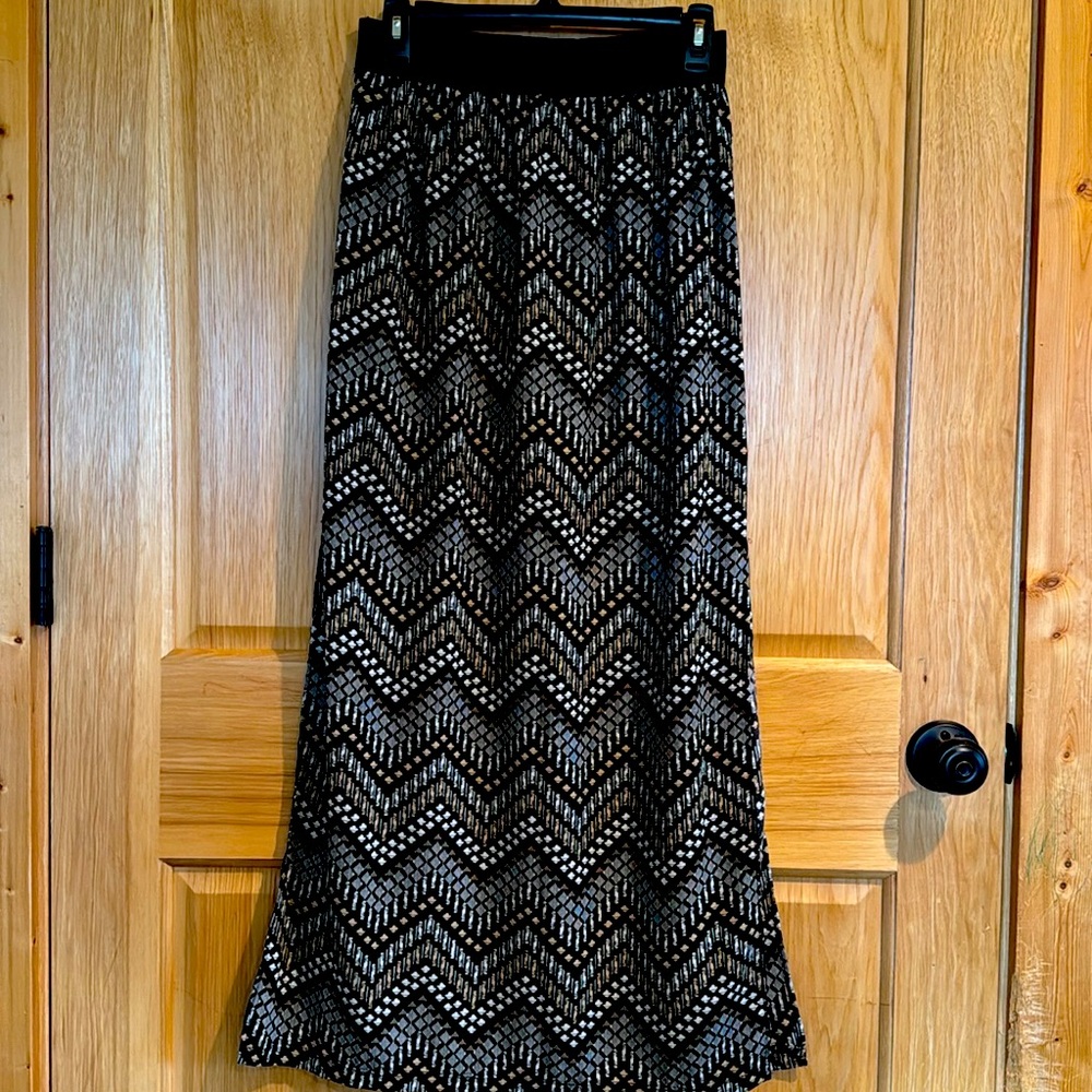 Discreet Black and Silver Maxi A-Line Skirt